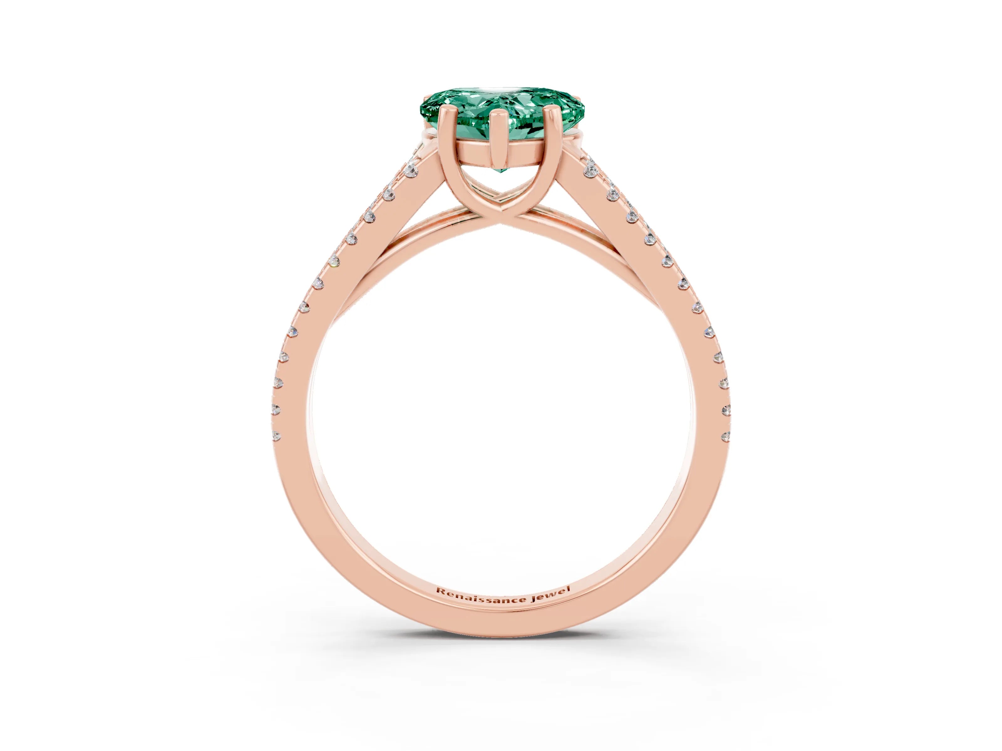 Rose gold Heart Cut Green Sapphire Solitaire Engagement Ring with Split Shank Pavé Band_3