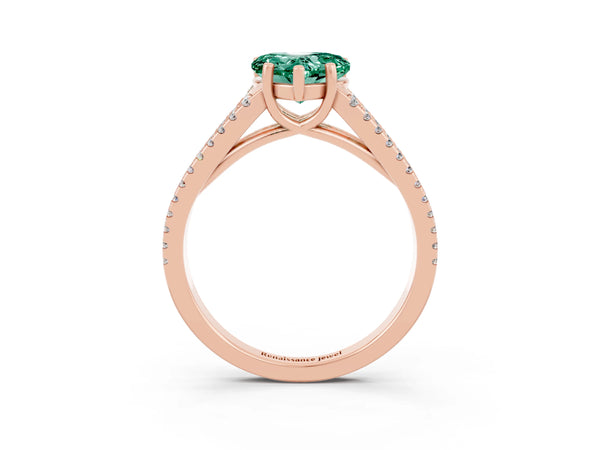 Rose gold Heart Cut Green Sapphire Solitaire Engagement Ring with Split Shank Pavé Band
