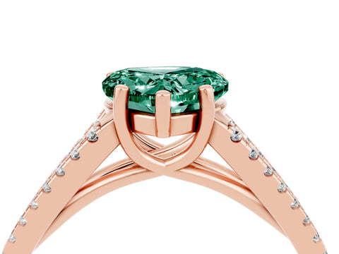 Rose gold Heart Cut Green Sapphire Solitaire Engagement Ring with Split Shank Pavé Band_4