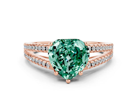 Rose gold Heart Cut Green Sapphire Solitaire Engagement Ring with Split Shank Pavé Band
