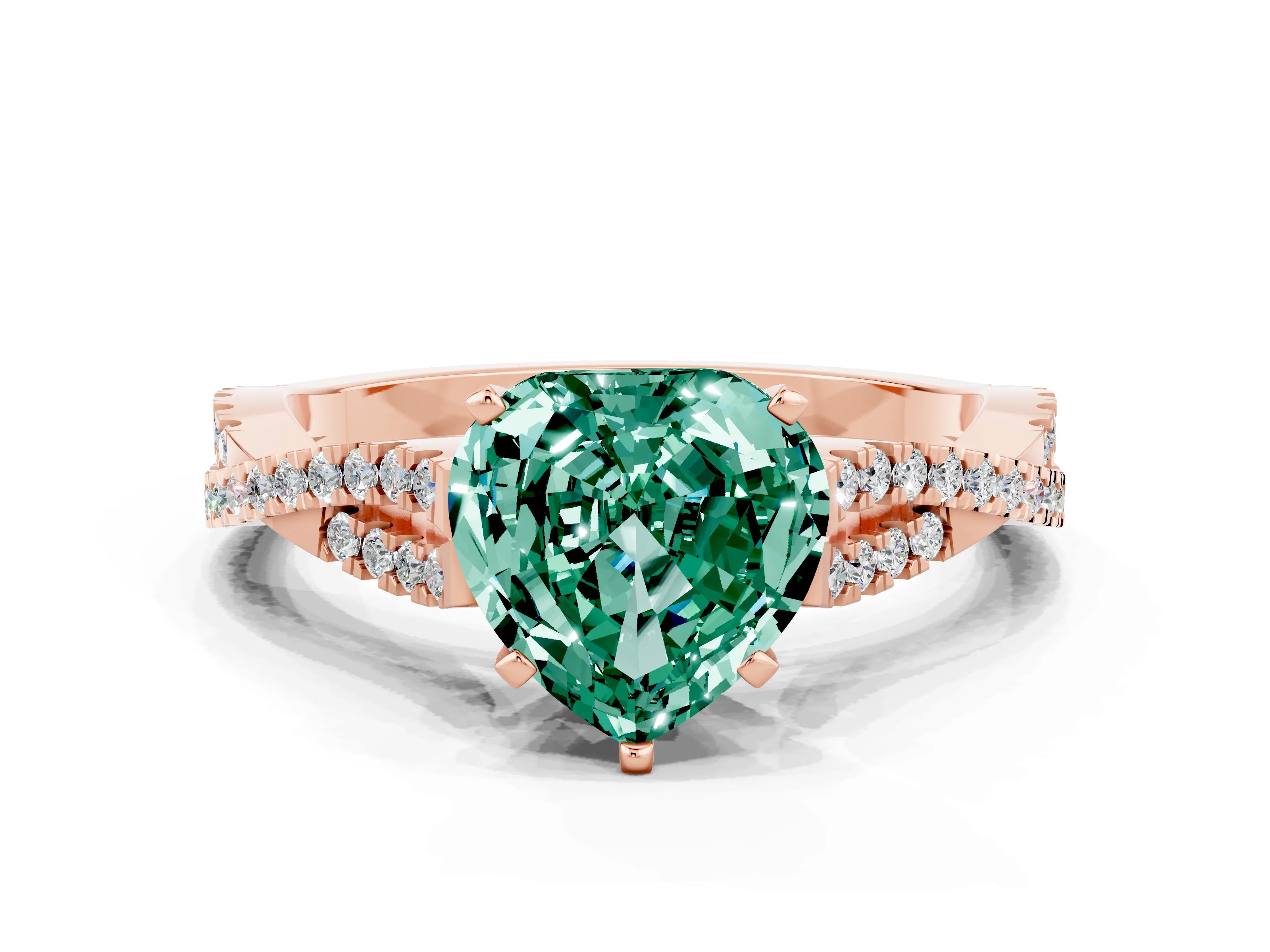 Rose gold Heart Cut Green Sapphire Solitaire Engagement Ring with Twisted Pavé Band and Four-Prong Setting_12