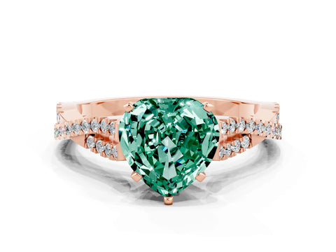 Rose gold Heart Cut Green Sapphire Solitaire Engagement Ring with Twisted Pavé Band and Four-Prong Setting_12