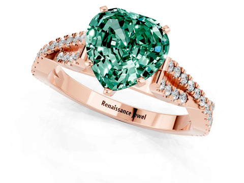 Rose gold Heart Cut Green Sapphire Solitaire Engagement Ring with Twisted Pavé Band and Four-Prong Setting_13