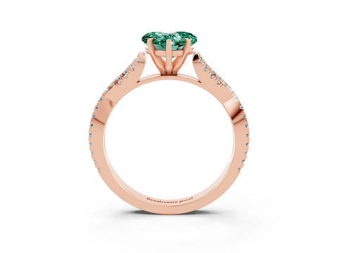 Rose gold Heart Cut Green Sapphire Solitaire Engagement Ring with Twisted Pavé Band and Four-Prong Setting_15