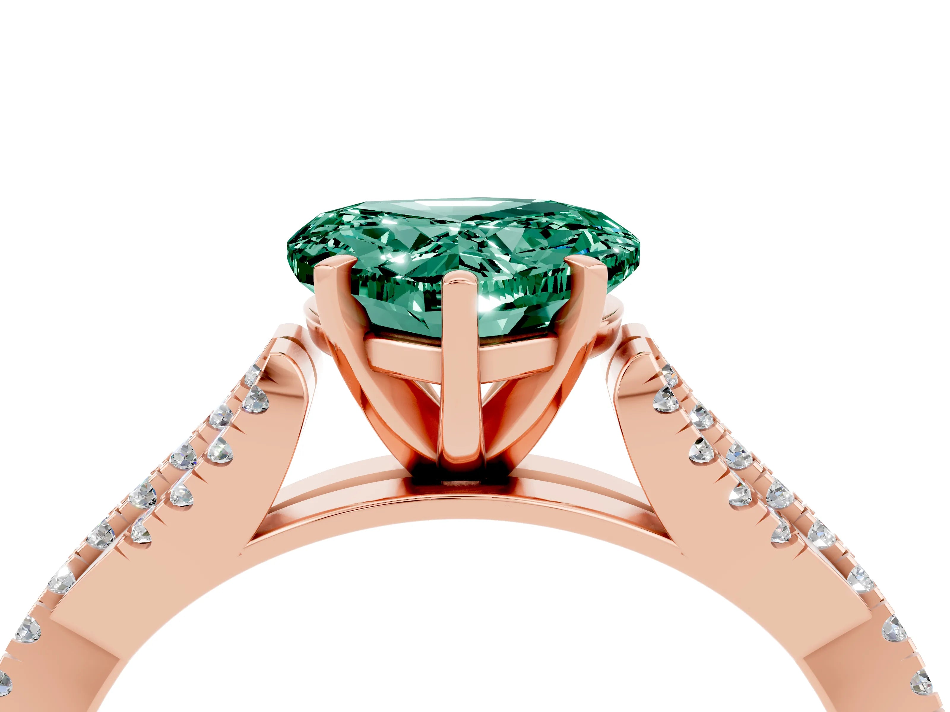 Rose gold Heart Cut Green Sapphire Solitaire Engagement Ring with Twisted Pavé Band and Four-Prong Setting_16