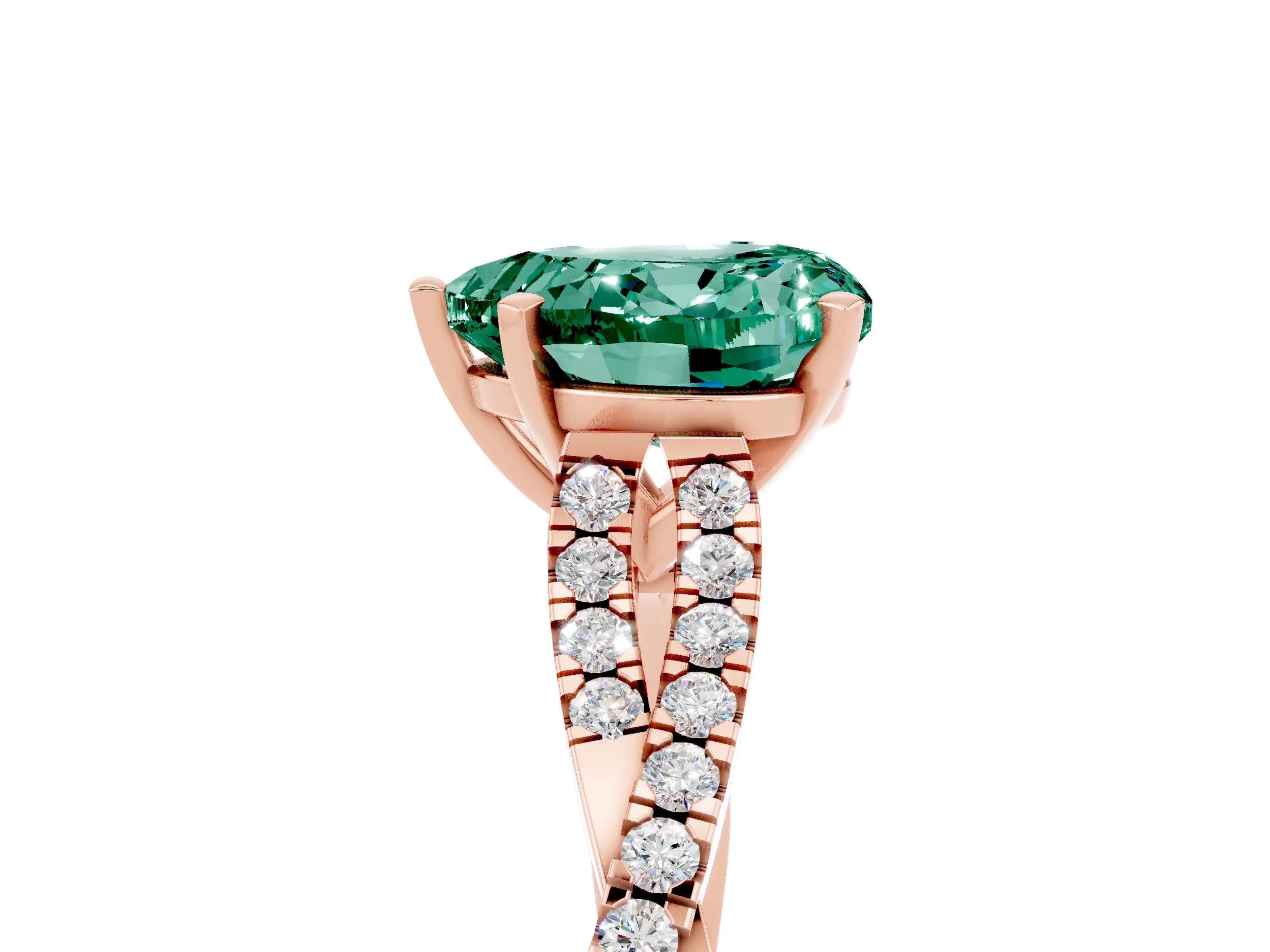 Rose gold Heart Cut Green Sapphire Solitaire Engagement Ring with Twisted Pavé Band and Four-Prong Setting_17