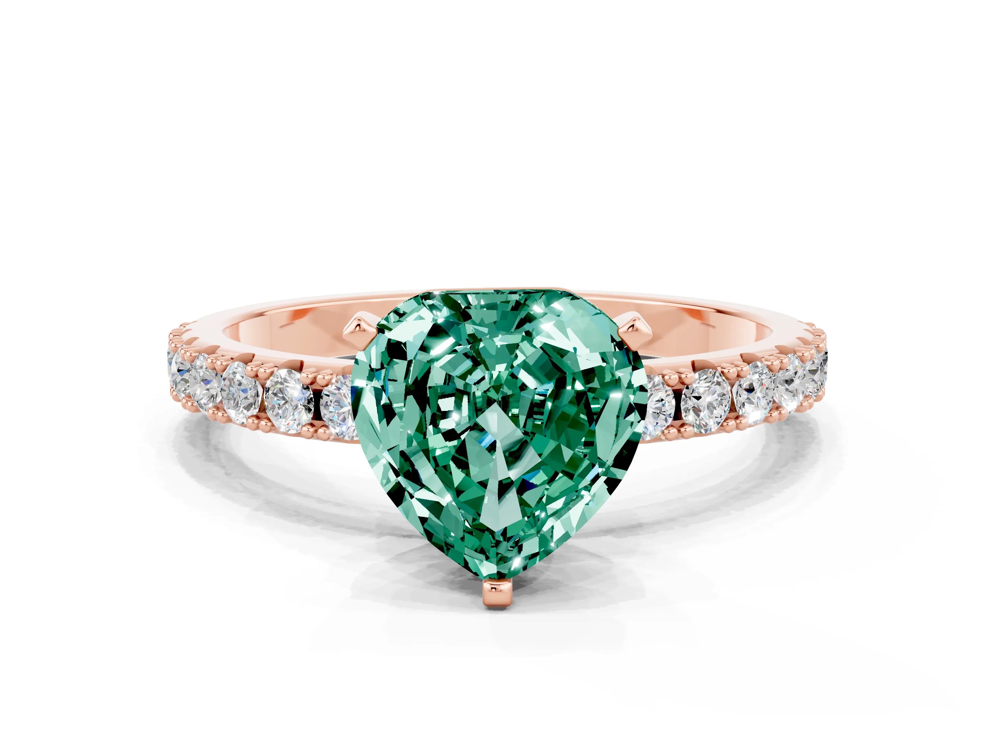 Rose gold Heart Cut Green Sapphire Solitaire Pavé Band with Four-Prong Setting