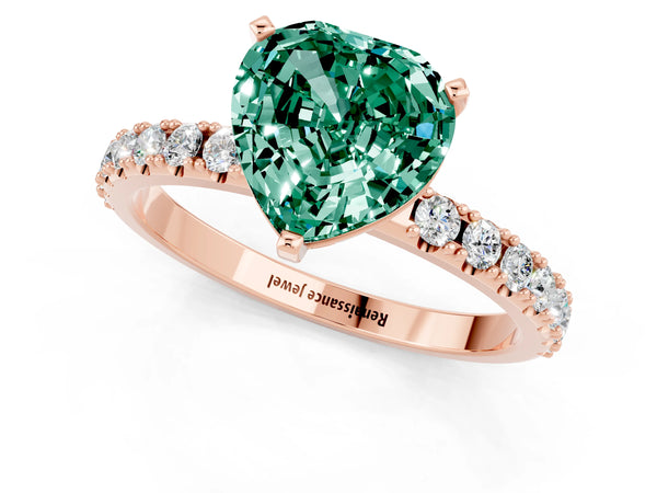 Rose gold Heart Cut Green Sapphire Solitaire Pavé Band with Four-Prong Setting