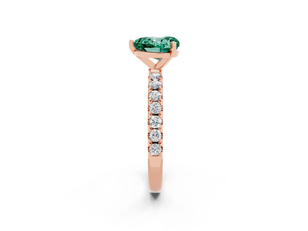 Rose gold Heart Cut Green Sapphire Solitaire Pavé Band with Four-Prong Setting