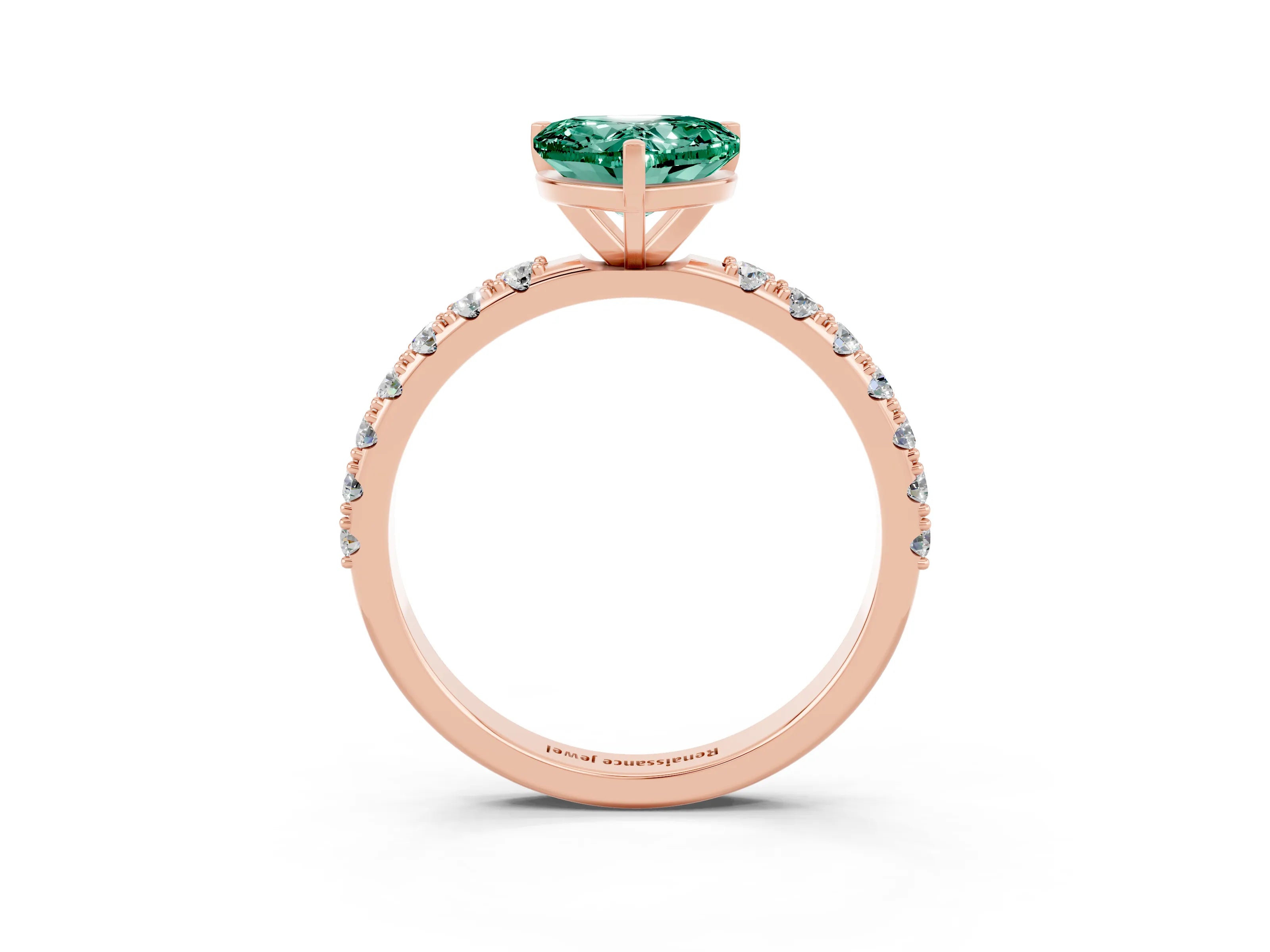 Rose gold Heart Cut Green Sapphire Solitaire Pavé Band with Four-Prong Setting_3