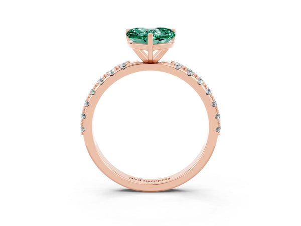 Rose gold Heart Cut Green Sapphire Solitaire Pavé Band with Four-Prong Setting
