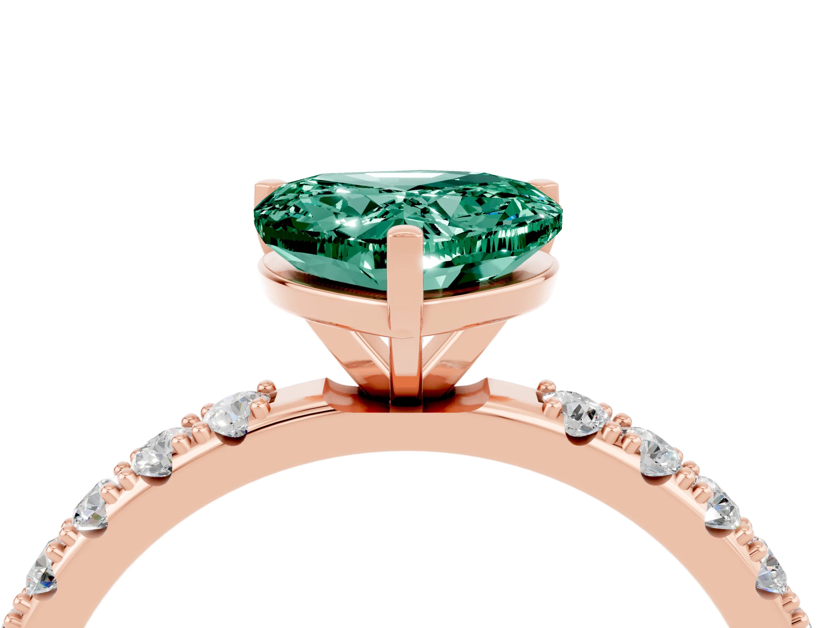 Rose gold Heart Cut Green Sapphire Solitaire Pavé Band with Four-Prong Setting_4