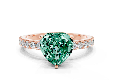 Rose gold Heart Cut Green Sapphire Solitaire Pavé Band with Four-Prong Setting