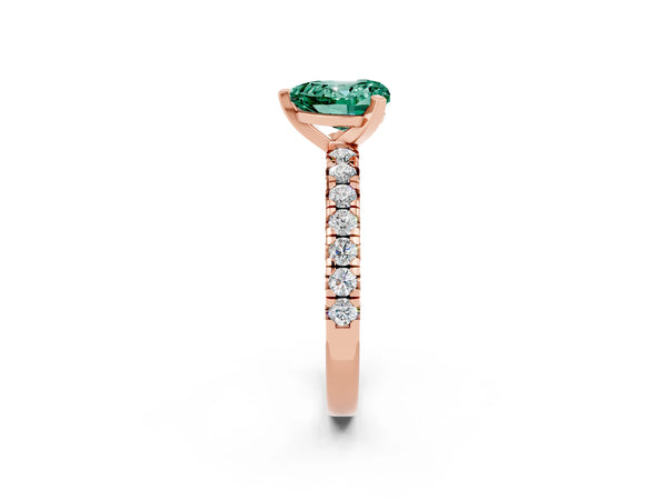 Rose gold Heart Cut Green Sapphire Solitaire Pavé Engagement Ring with Round Band and Prong Setting