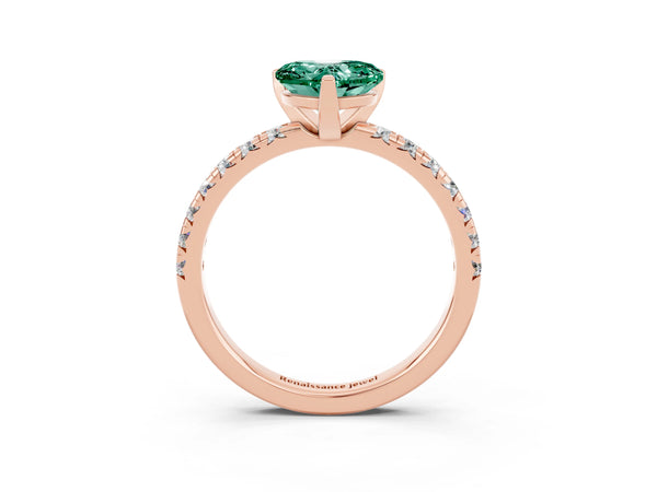 Rose gold Heart Cut Green Sapphire Solitaire Pavé Engagement Ring with Round Band and Prong Setting