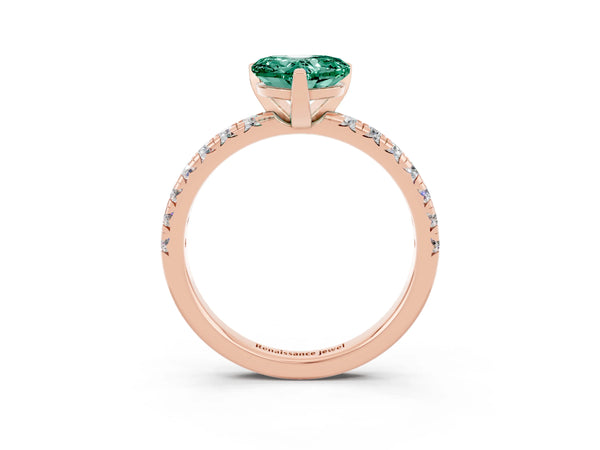Rose gold Heart Cut Green Sapphire Solitaire Pavé Engagement Ring with Round Band and Prong Setting