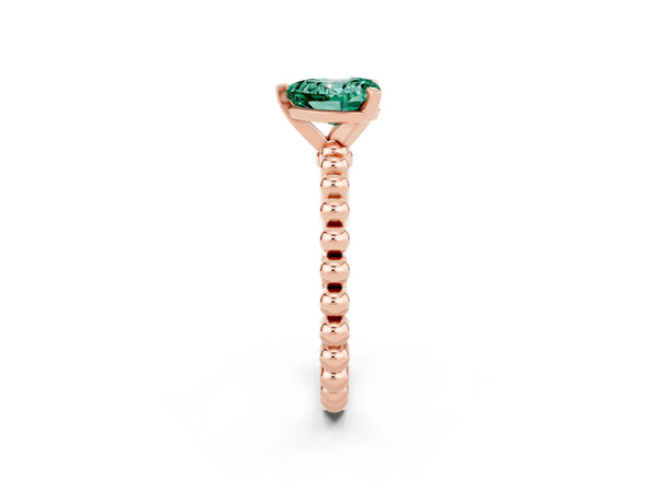 Rose gold Heart Cut Green Sapphire Solitaire Ring with Beaded Band and Prong Setting