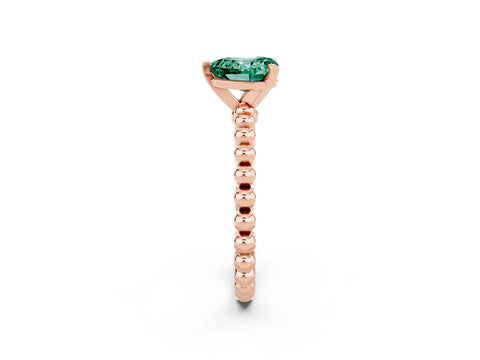 Rose gold Heart Cut Green Sapphire Solitaire Ring with Beaded Band and Prong Setting_2