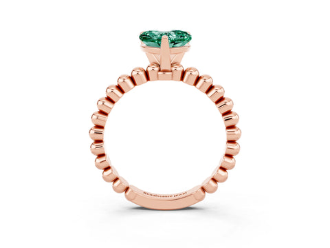 Rose gold Heart Cut Green Sapphire Solitaire Ring with Beaded Band and Prong Setting_3
