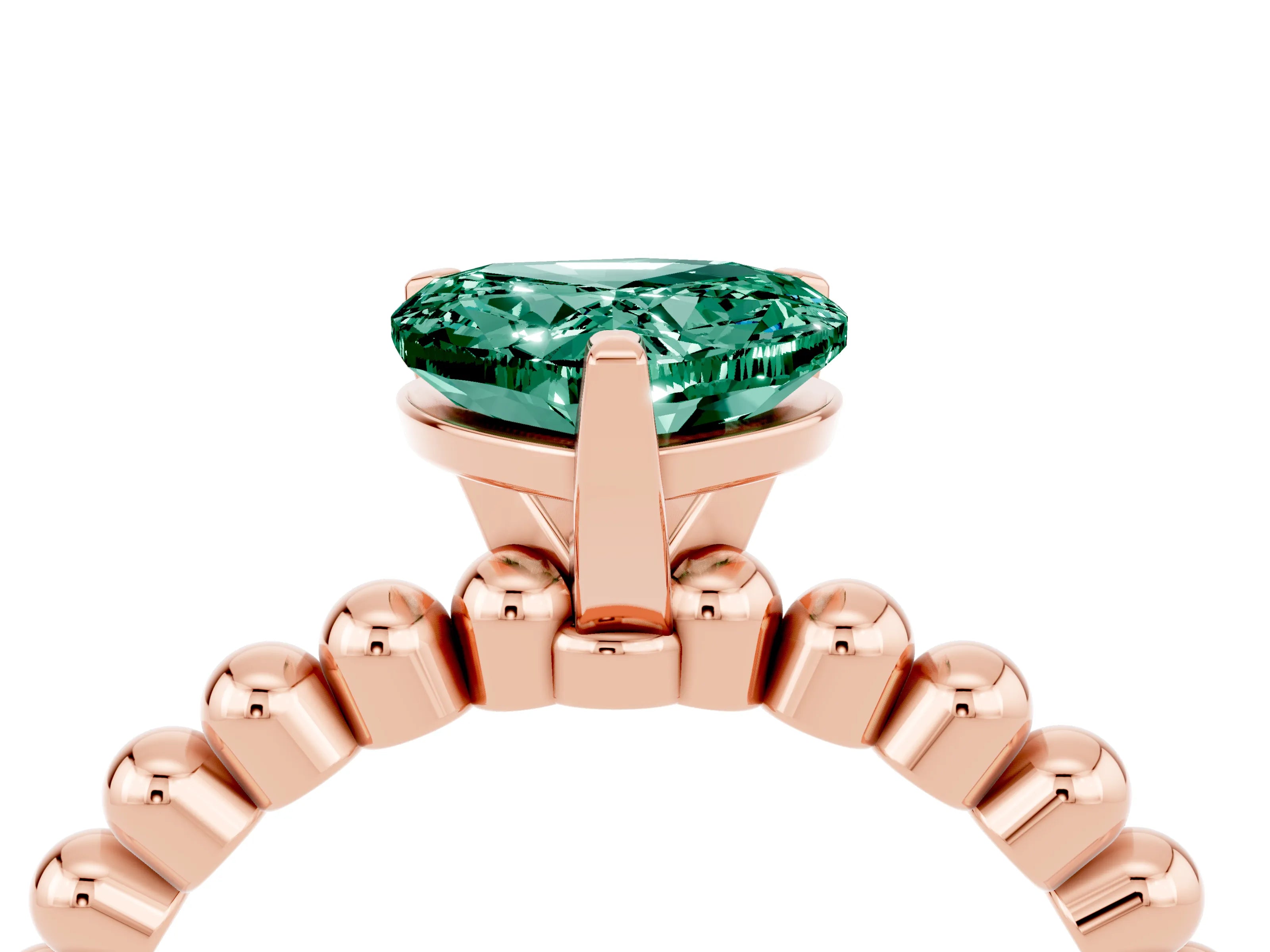 Rose gold Heart Cut Green Sapphire Solitaire Ring with Beaded Band and Prong Setting_4