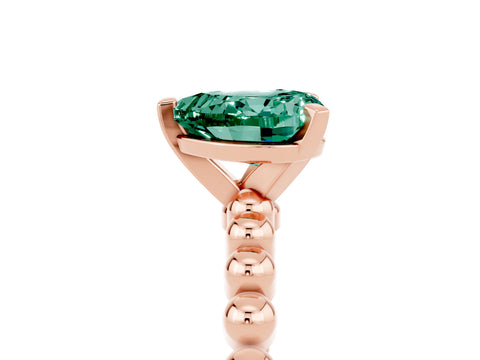 Rose gold Heart Cut Green Sapphire Solitaire Ring with Beaded Band and Prong Setting_5