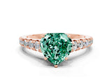 Rose gold Heart Cut Green Sapphire Solitaire Ring with Cathedral Setting and Pavé Band
