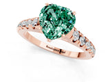 Rose gold Heart Cut Green Sapphire Solitaire Ring with Cathedral Setting and Pavé Band_1