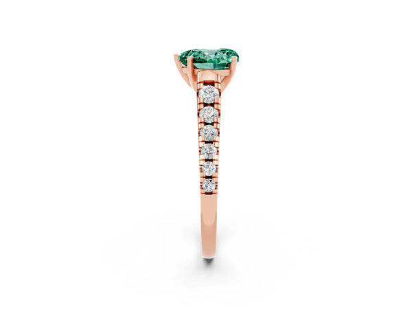 Rose gold Heart Cut Green Sapphire Cathedral Solitaire Ring with Round  Pavé Band