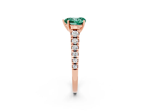 Rose gold Heart Cut Green Sapphire Solitaire Ring with Cathedral Setting and Pavé Band_2
