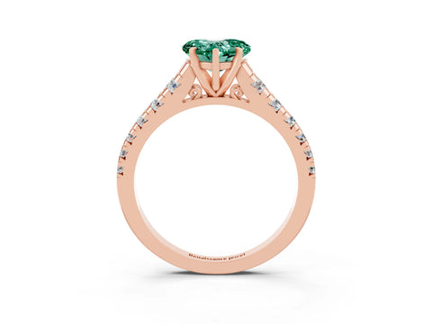 Rose gold Heart Cut Green Sapphire Solitaire Ring with Cathedral Setting and Pavé Band_3