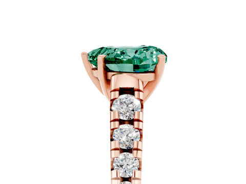 Rose gold Heart Cut Green Sapphire Solitaire Ring with Cathedral Setting and Pavé Band_5