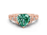 Rose gold Heart Cut Green Sapphire Solitaire Ring with Filigree Band and Four-Prong Setting_24