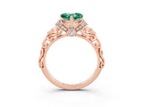 Rose gold Heart Cut Green Sapphire Solitaire Ring with Filigree Band and Four-Prong Setting_27