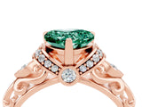 Rose gold Heart Cut Green Sapphire Solitaire Ring with Filigree Band and Four-Prong Setting_28