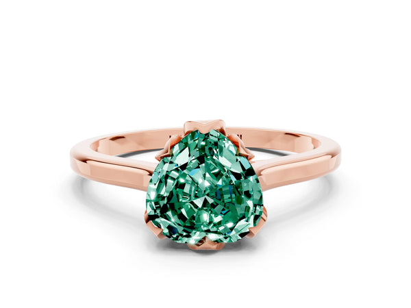 Rose gold Heart Cut Green Sapphire Solitaire Ring with Flower Prong Setting and Classic Band