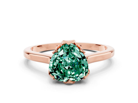 Rose gold Heart Cut Green Sapphire Solitaire Ring with Flower Prong Setting and Classic Band_12