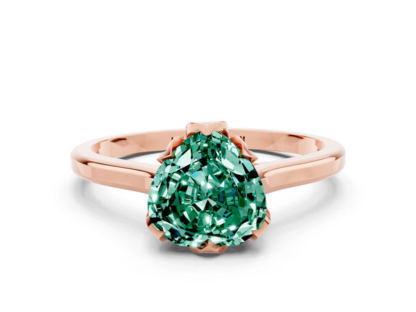 Rose gold Heart Cut Green Sapphire Solitaire Ring with Flower Prong Setting and Classic Band
