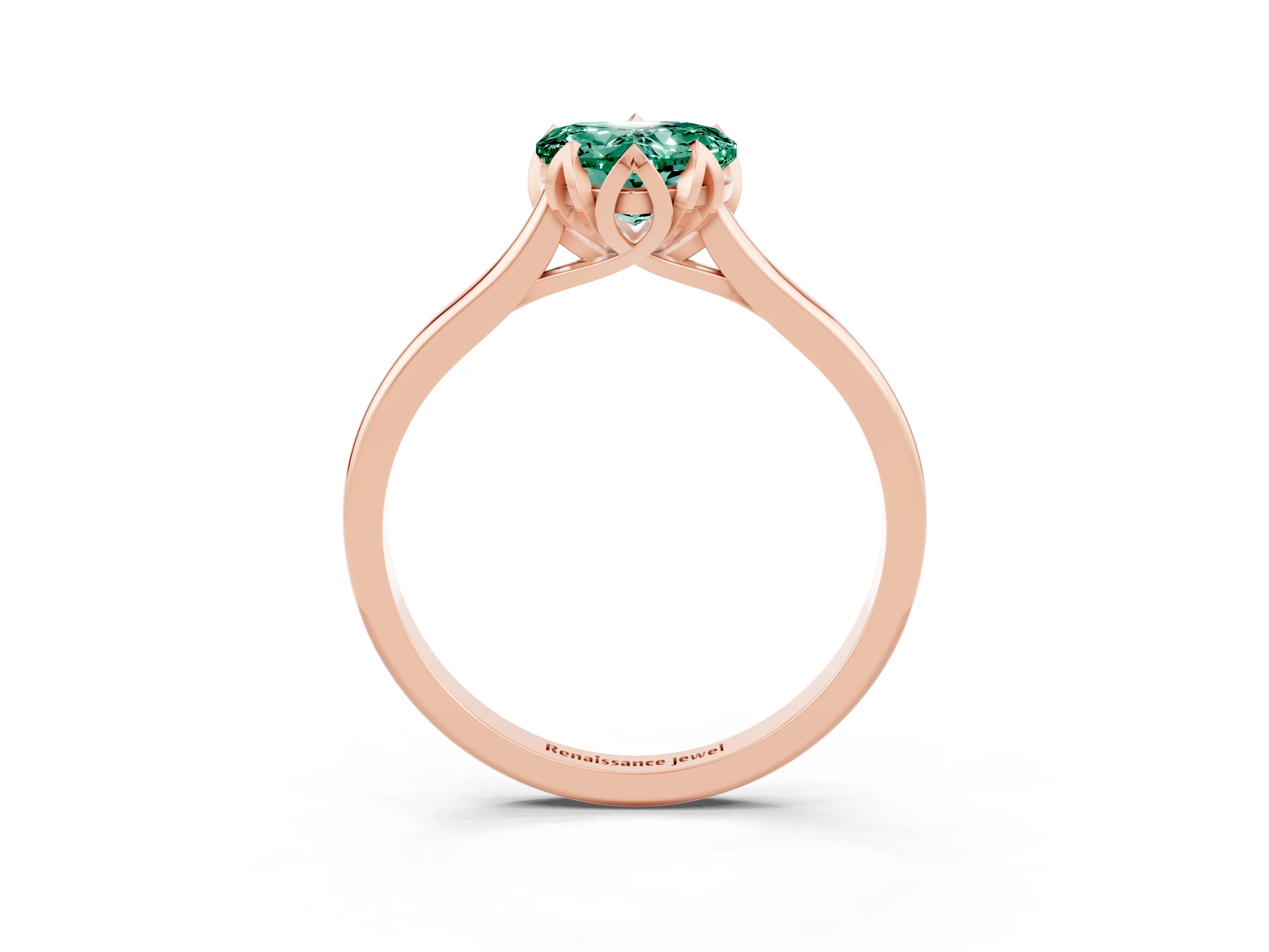 Rose gold Heart Cut Green Sapphire Solitaire Ring with Flower Prong Setting and Classic Band_15
