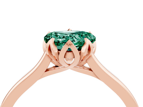 Rose gold Heart Cut Green Sapphire Solitaire Ring with Flower Prong Setting and Classic Band_16