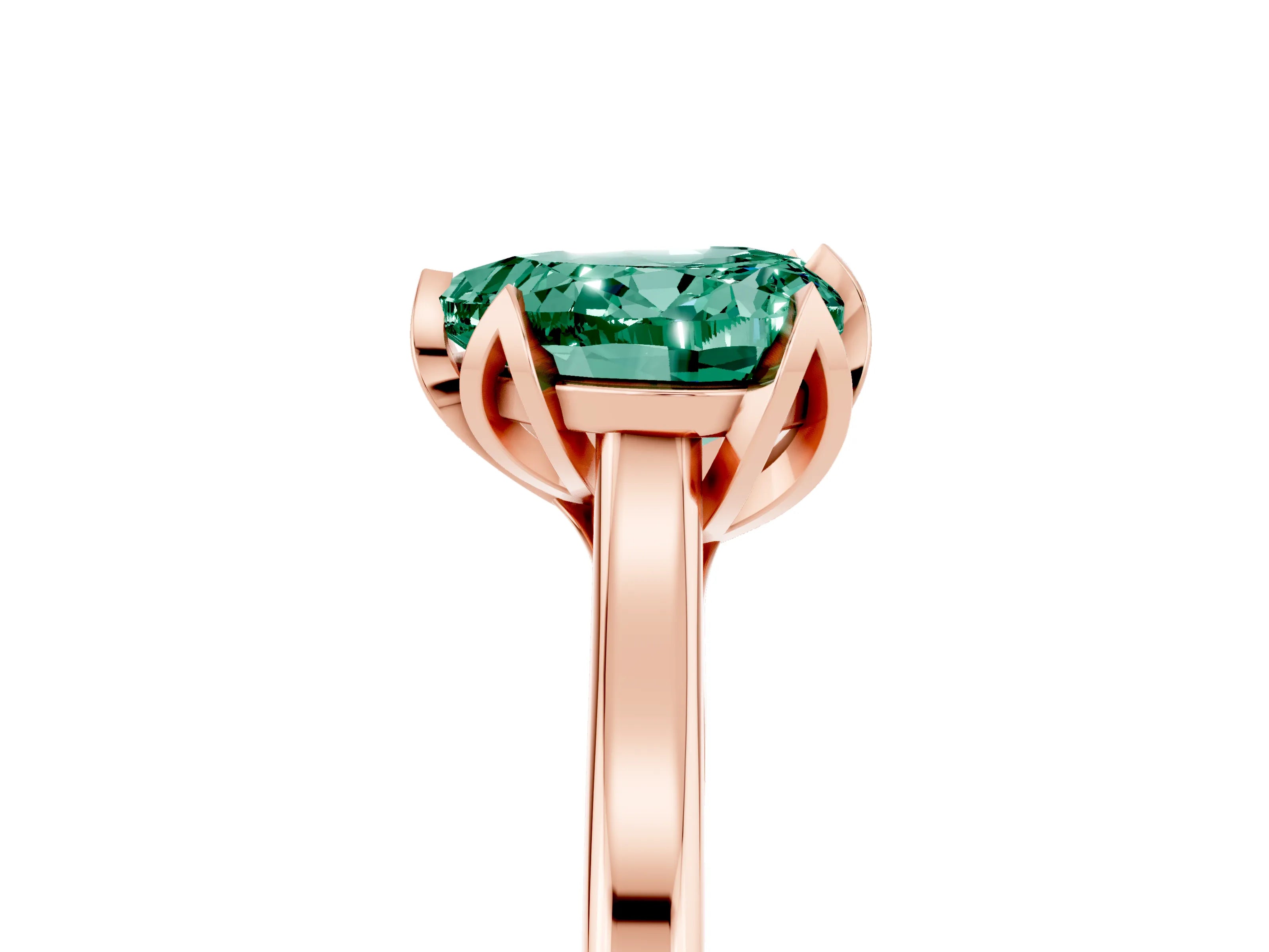Rose gold Heart Cut Green Sapphire Solitaire Ring with Flower Prong Setting and Classic Band_17