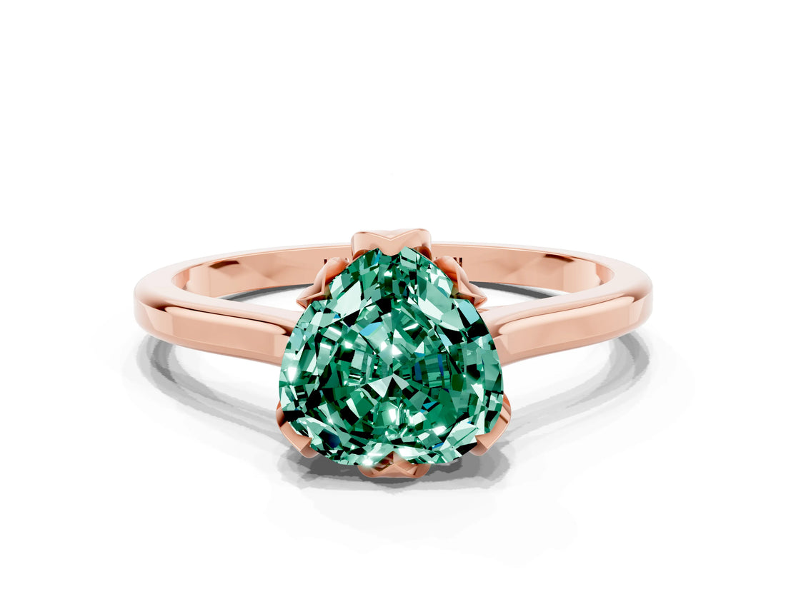 Rose gold Heart Cut Green Sapphire Solitaire Ring with Flower Prong Setting and Classic Band_37