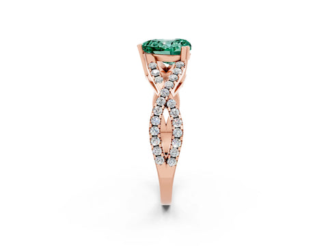 Rose gold Heart Cut Green Sapphire Solitaire Ring with Four-Prong Setting and Twisted Pavé Band_2
