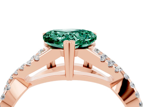 Rose gold Heart Cut Green Sapphire Solitaire Ring with Four-Prong Setting and Twisted Pavé Band_4