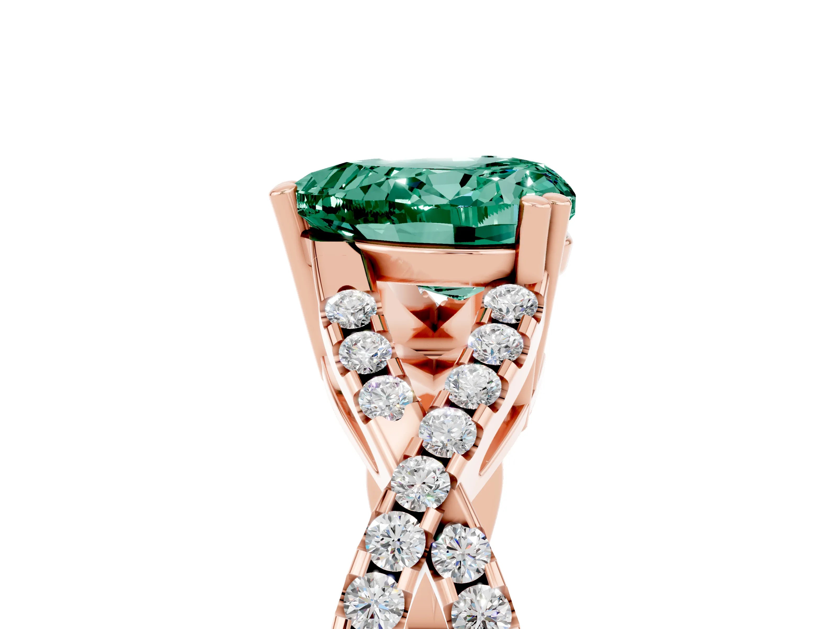 Rose gold Heart Cut Green Sapphire Solitaire Ring with Four-Prong Setting and Twisted Pavé Band_5