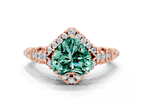 Rose gold Heart Cut Green Sapphire Solitaire Ring with Hidden Halo and Pavé Band_12
