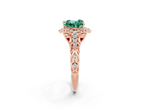 Rose gold Heart Cut Green Sapphire Solitaire Ring with Hidden Halo and Pavé Band_14