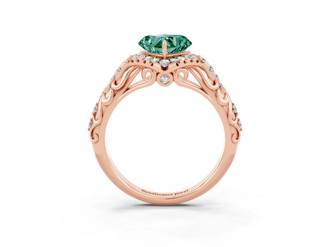 Rose gold Heart Cut Green Sapphire Solitaire Ring with Hidden Halo and Pavé Band_15