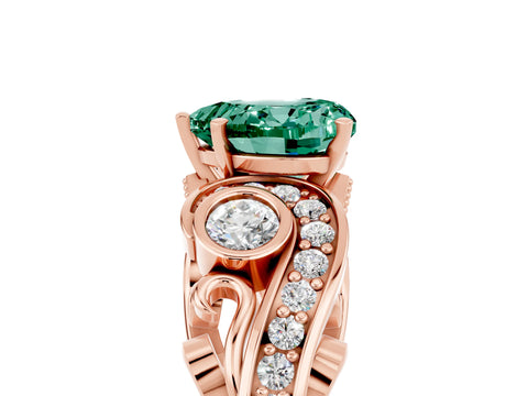 Rose gold Heart Cut Green Sapphire Solitaire Ring with Milgrain Pavé Band and Four-Prong Setting_29