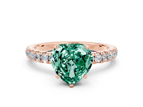 Rose gold Heart Cut Green Sapphire Solitaire Ring with Pavé Accents and Four-Prong Setting