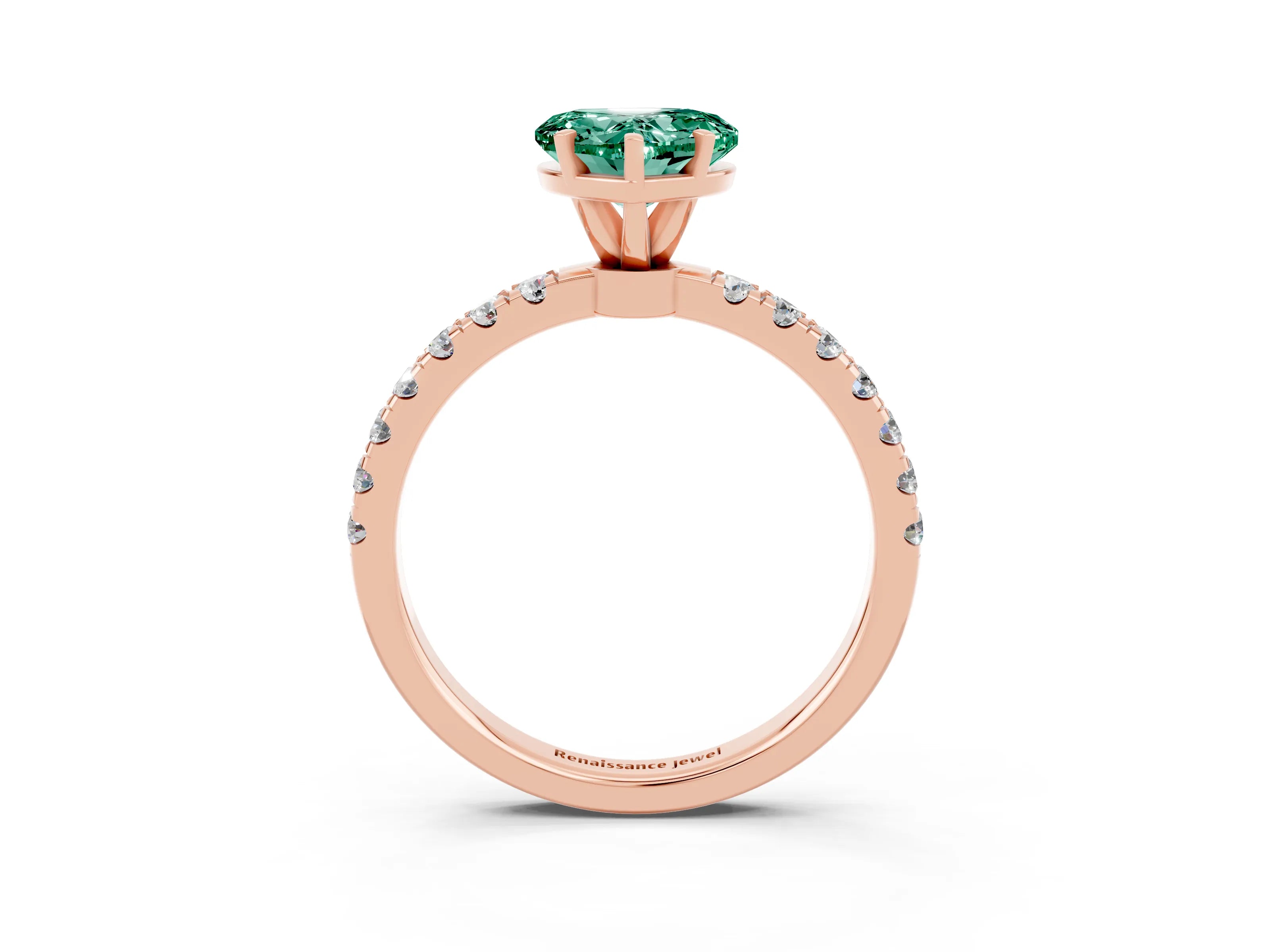 Rose gold Heart Cut Green Sapphire Solitaire Ring with Pavé Accents and Four-Prong Setting_3